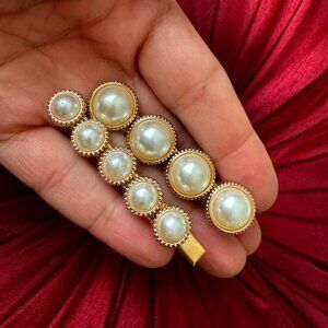 Set of 2 Barrettes Round Pearls Gold tone Womens Accessories Hair Style